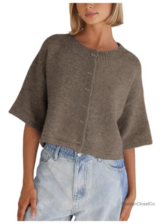 Sweaters - Women's Lightweight Knit Cropped Cardigan Button Up Soft Sweater